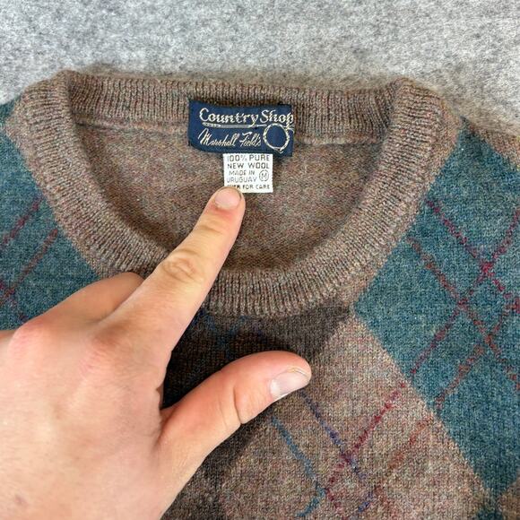 VINTAGE Country Shop Marshall Fields Sweater Vest Youth Medium Brown Argyle Wool - Picture 5 of 6